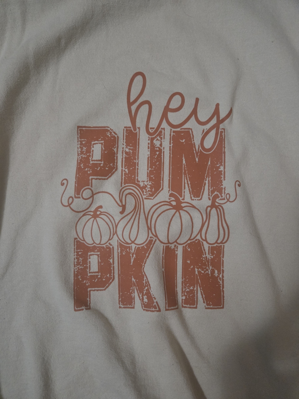 Gildan Cream Sweatshirt with Orange 'Hey Pumpkin' Graphic - Picture 2 of 3